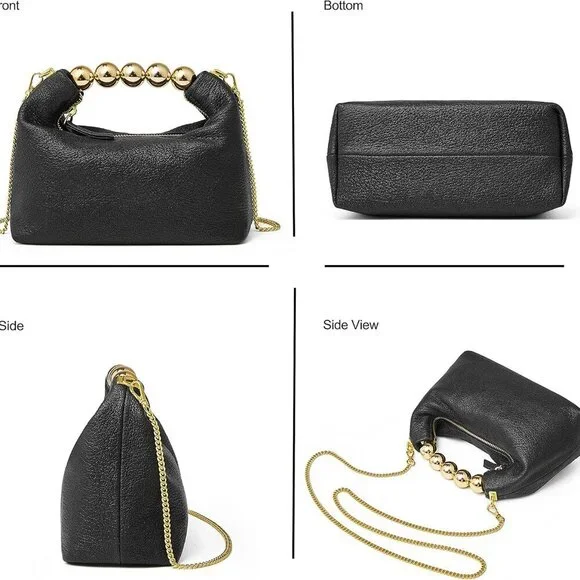 Small Top Handle Clutch Bag Women Designer Goatskin Crossbody Purse With Pearl H - Picture 6 of 7